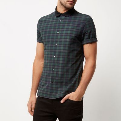 Green check contrast slim fit shirt